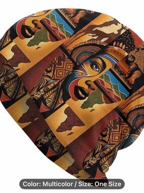 Multicolor African Art Pattern Beanie Hat - One Size